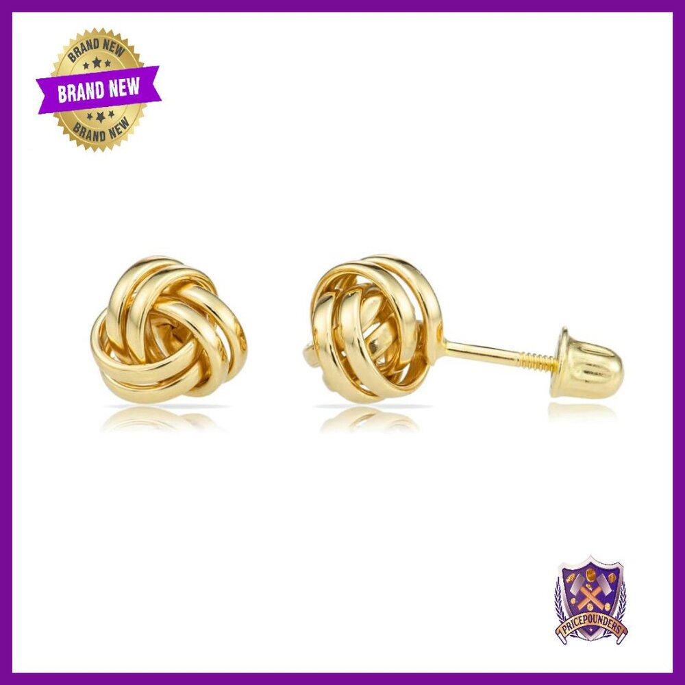 14k Gold Love Knot Stud Earrings With Long Screw-Back Post